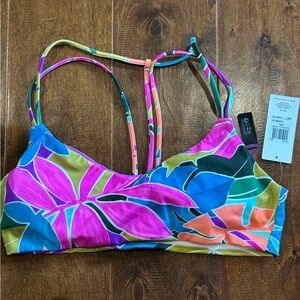 Tropical Floral Strappy Women's Swim Top - Pink & Blue